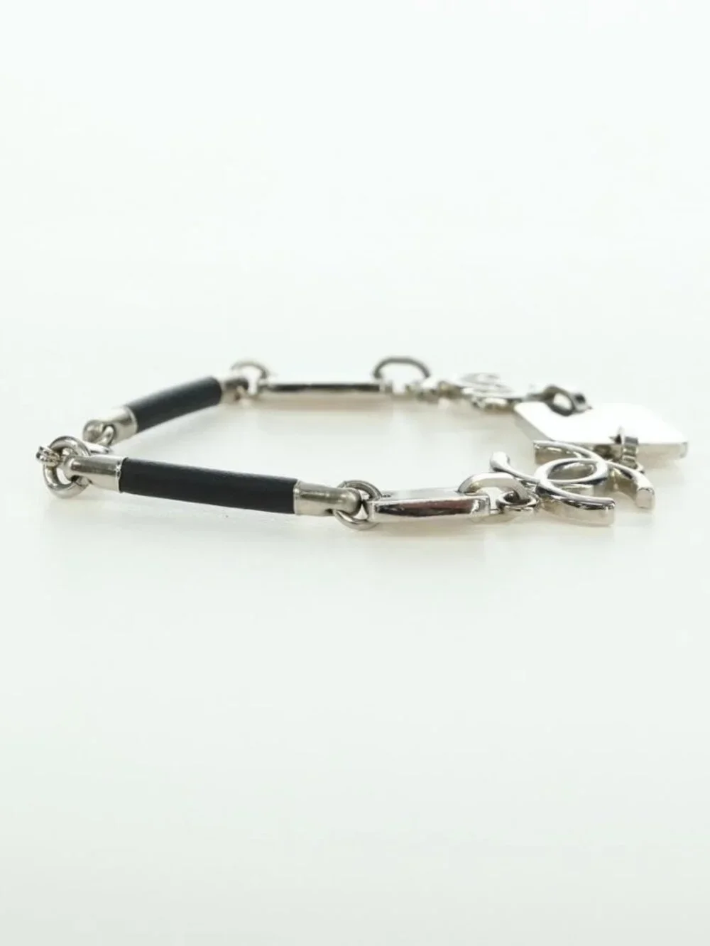 CHANEL COCO Mark Bracelet metal Silver CC Auth LNZ837V